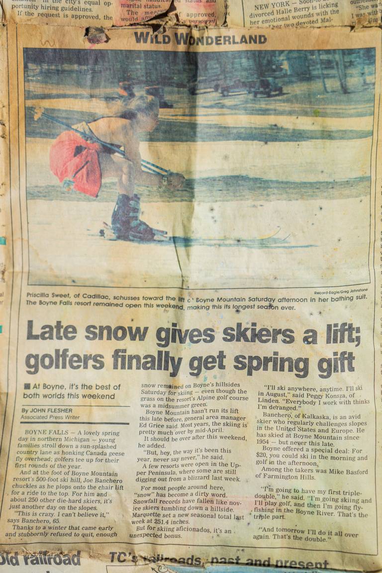 newspaper clipping from Traverse City Record-Eagle on late season riding in 1996