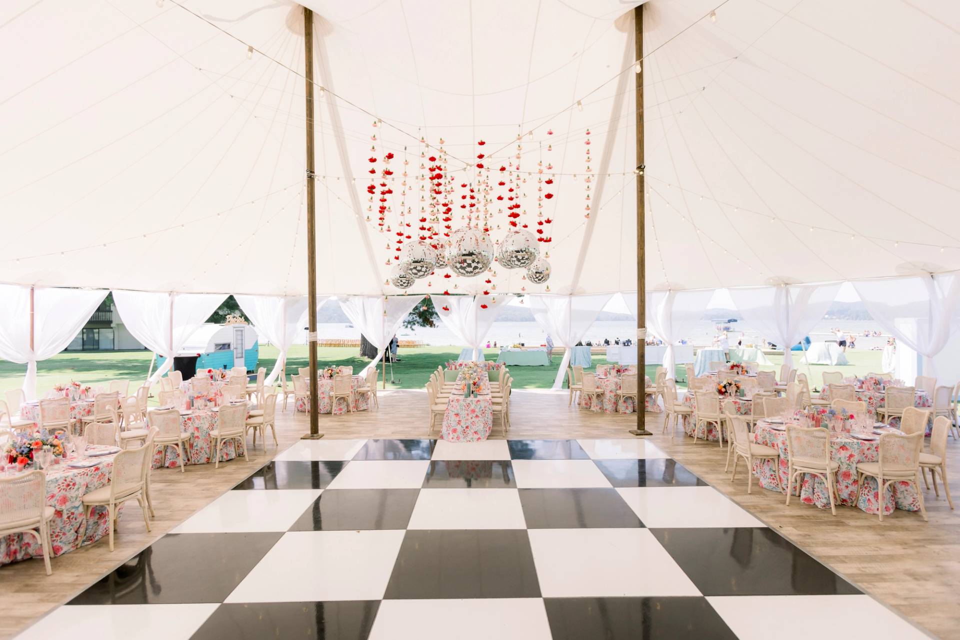 beach house wedding tent dancefloor