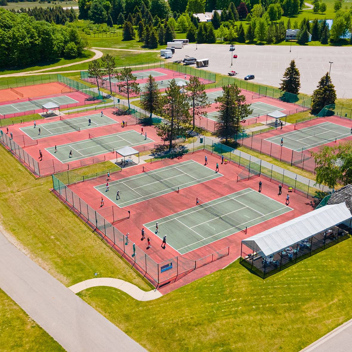 Aerial view of tennis courts