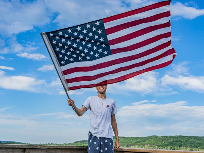 flag waving at Deer Lake