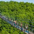 People on SkyBridge Michigan doing yoga
