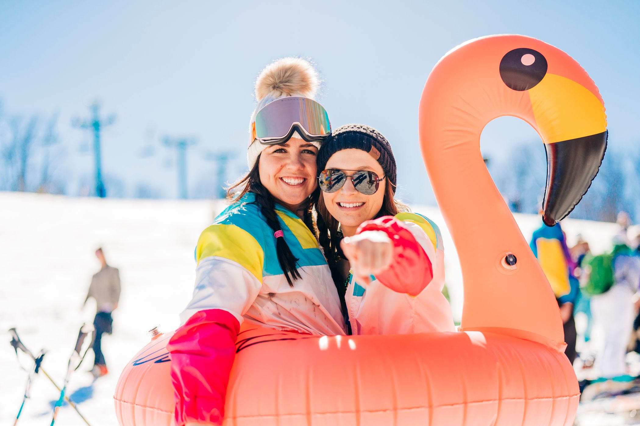 girls in retro ski gear