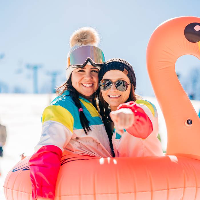 girls in retro ski gear