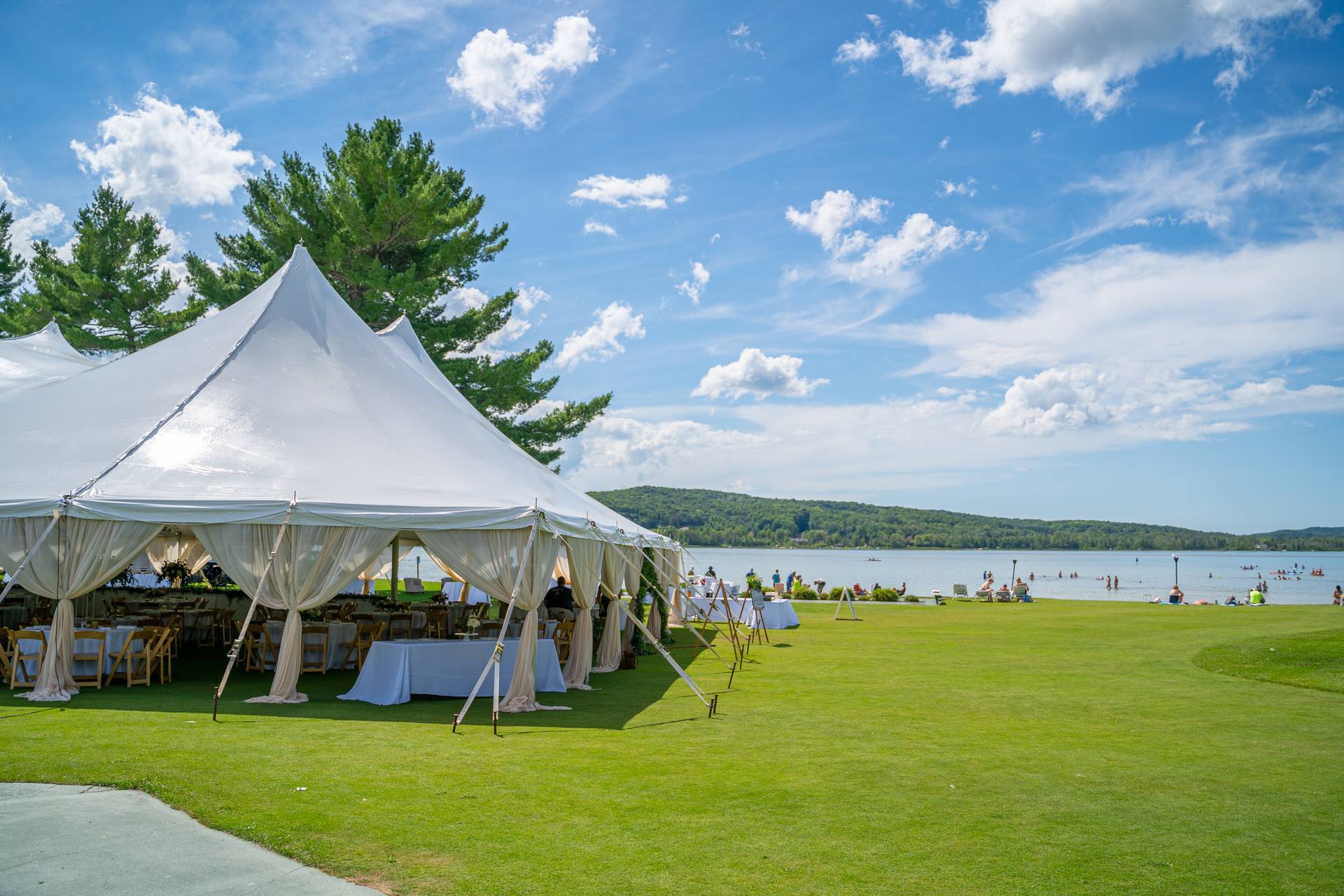 wedding tent view at deer lake