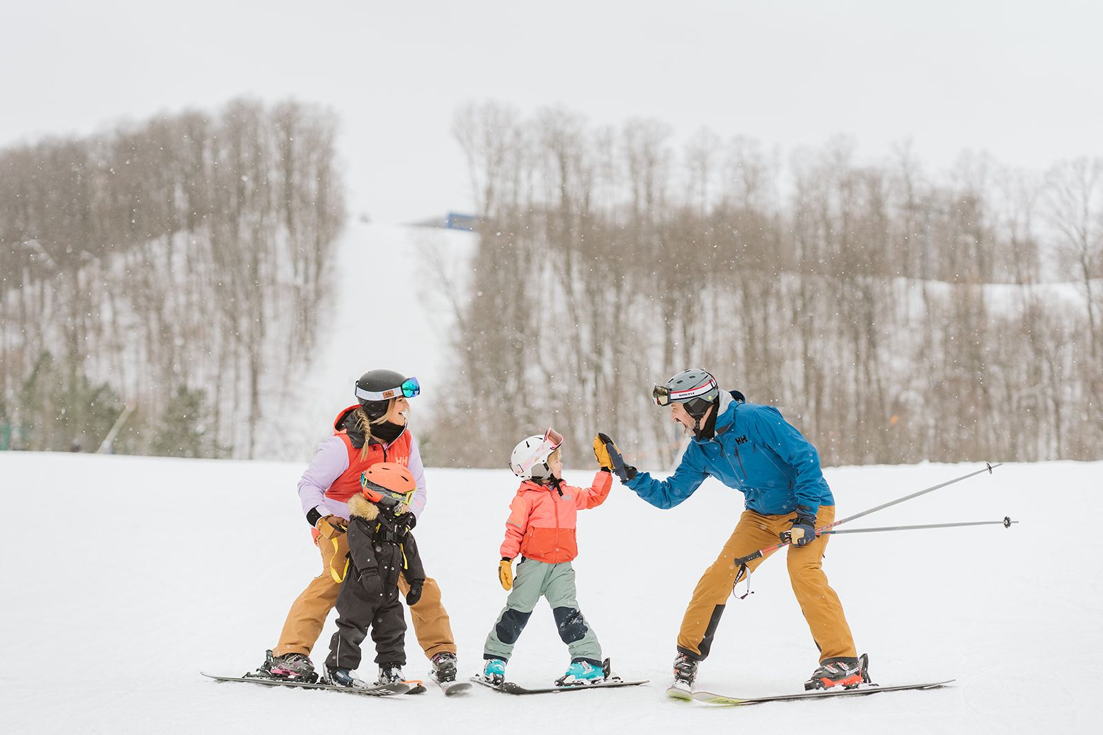 family skiing