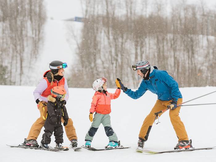 family skiing