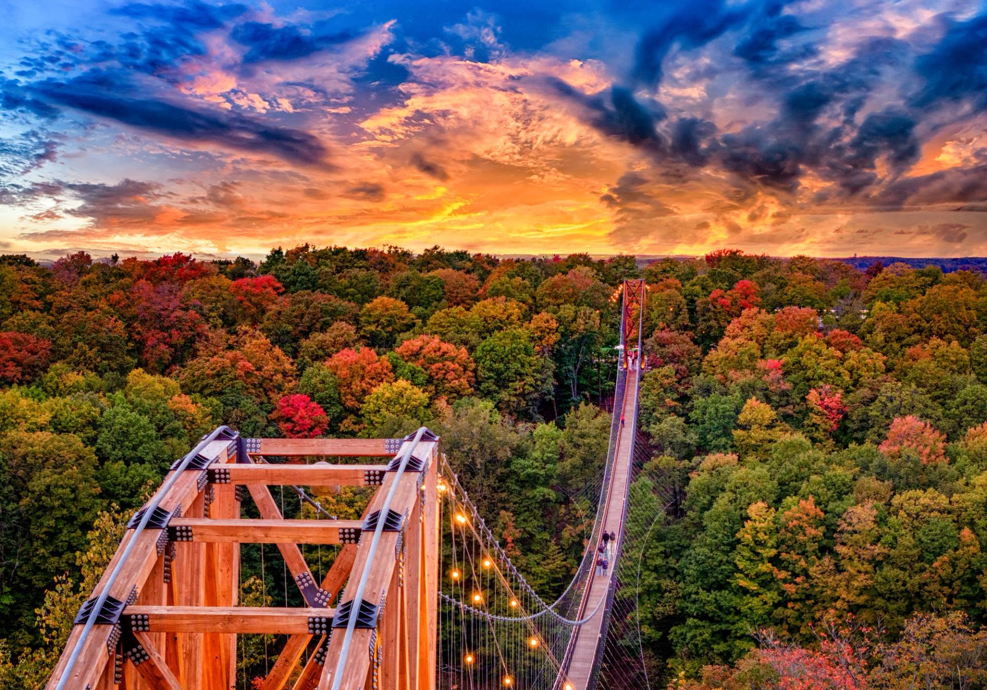 Sunset over SkyBridge Michigan during fall colors