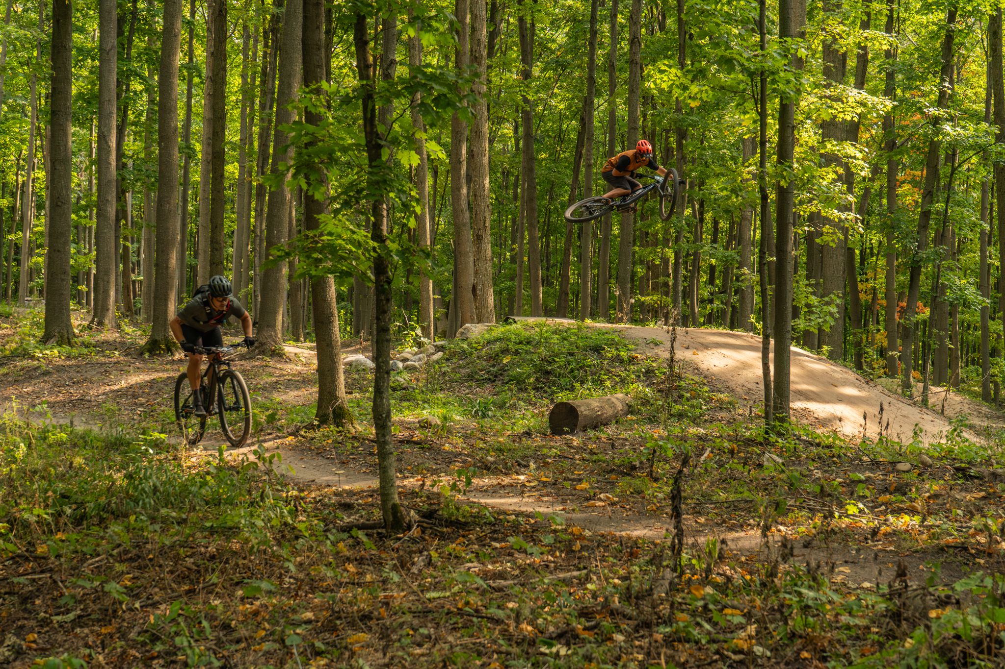 two mountain bikers at boyne forest trails