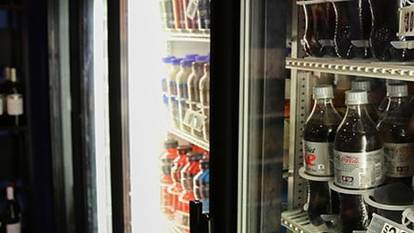 Cooler with pop and juice in Das Cafe