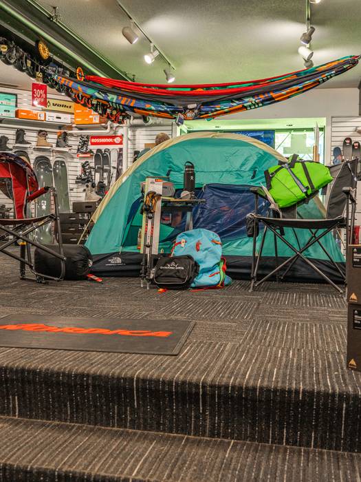 Camping gear display at Boyne Country Sports