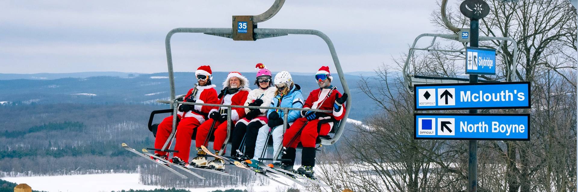 Full chairlift of santa's