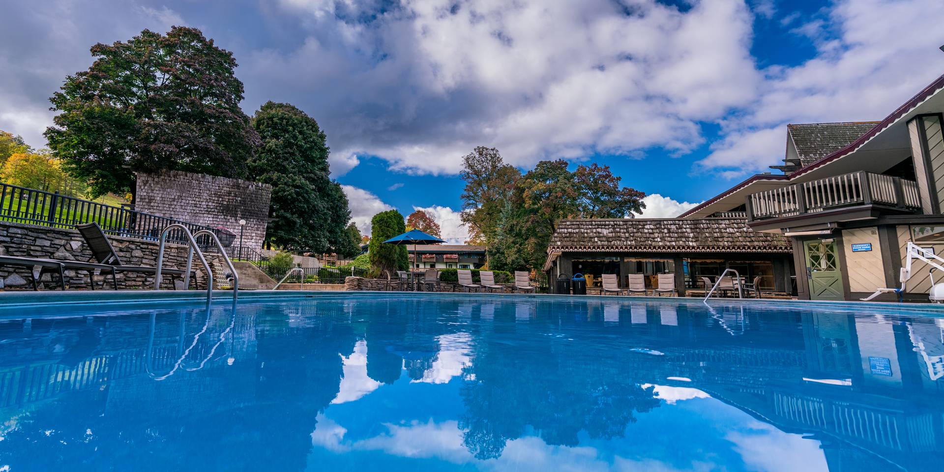 clock tower pool in evening light