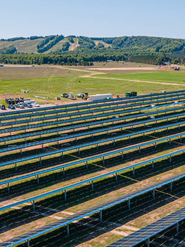 Solar fields at Boyne Mountain seen from above