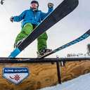 Skier hitting feature on the aurora terrain park