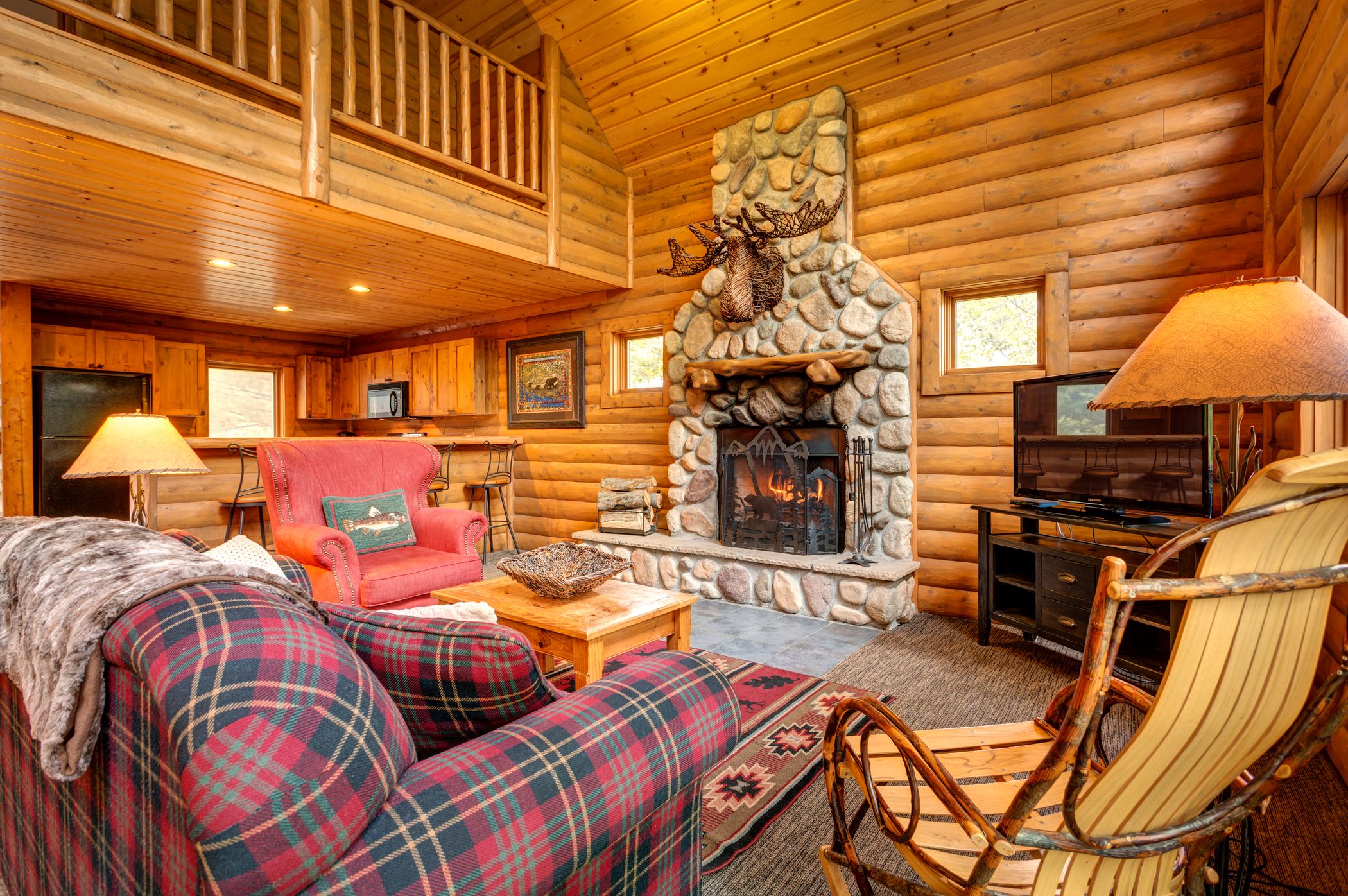 living room of mountain cabin