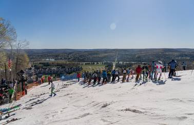 skiers at the top of hemlock open course