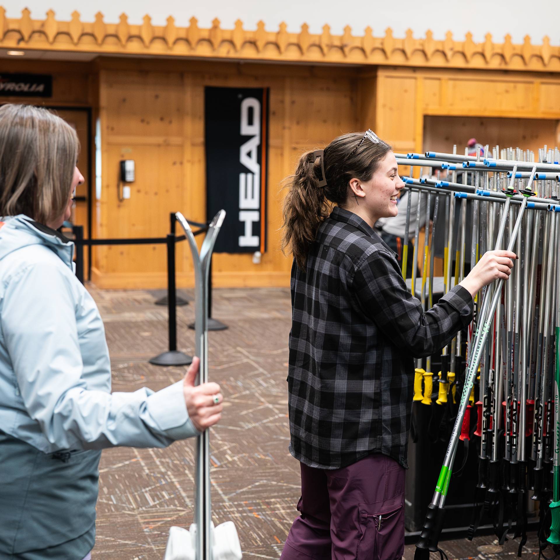Ladies getting ski rentals