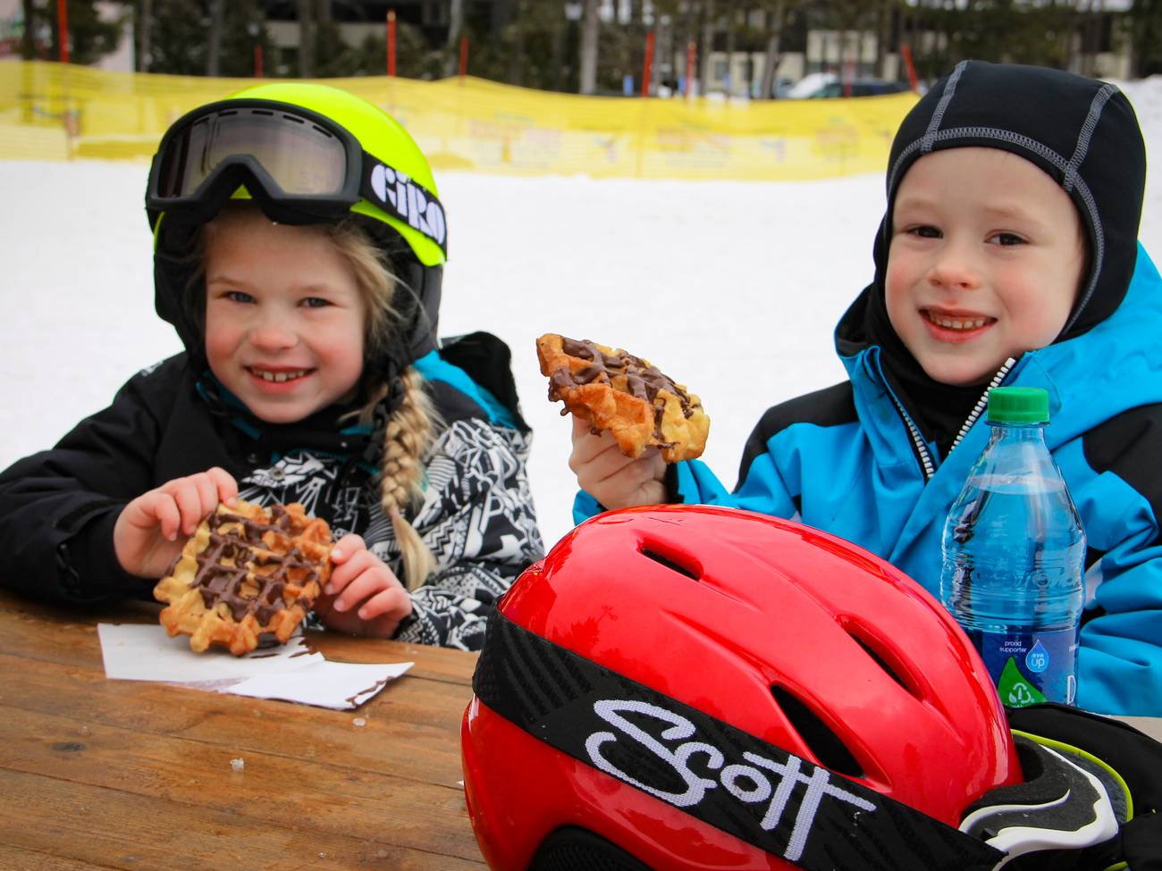 boys eating yummy waffles