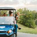 Family on scenic cart