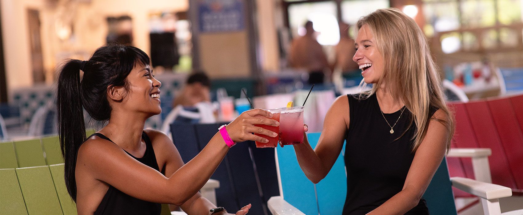 Moms cheers drinks at waterpark