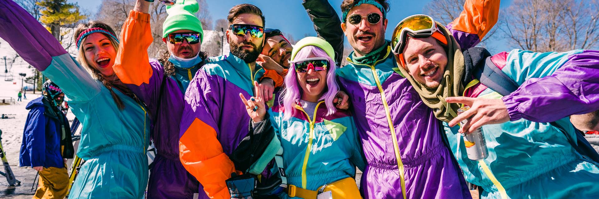 Group of friends in bright colors at Carnival Weekend