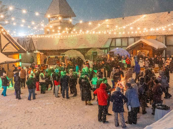 Back Forty Biergarten durning snowing