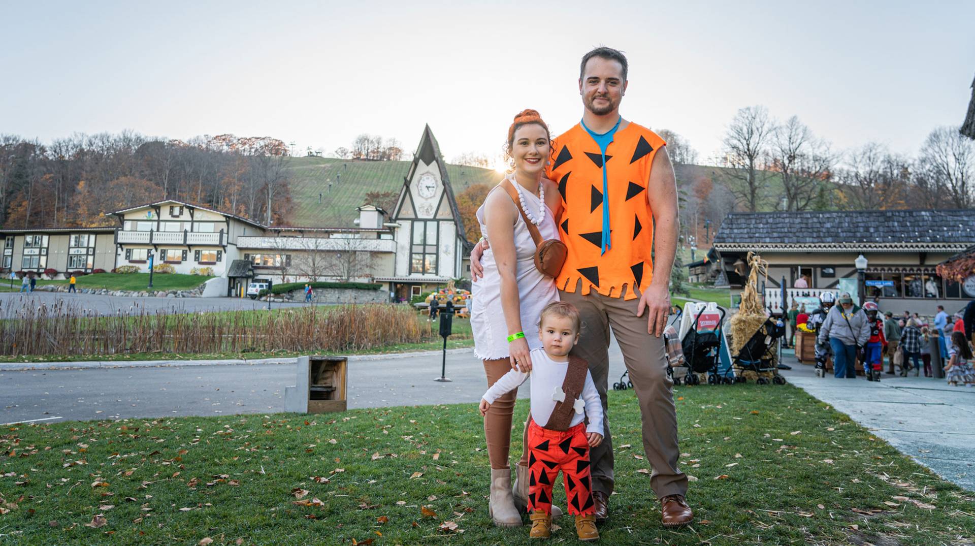 family in halloween costumes at boyne mountain