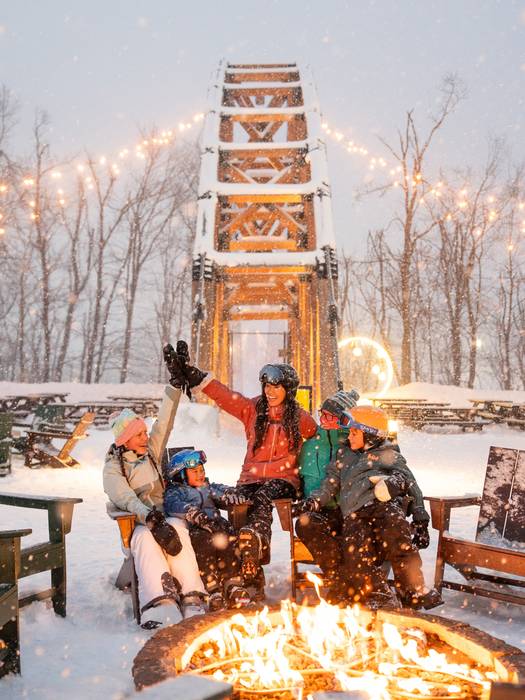family in winter at skybridge