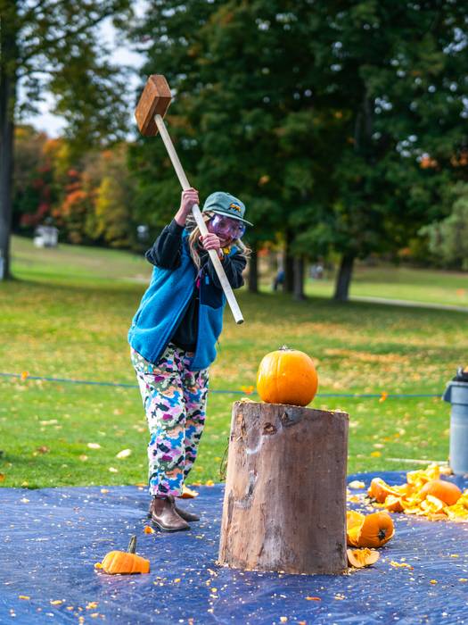 Person smashing pumpkin