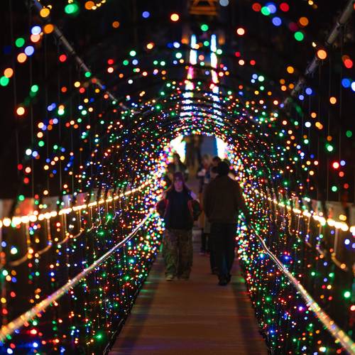 SkyBridge Michigan with Christmas lights