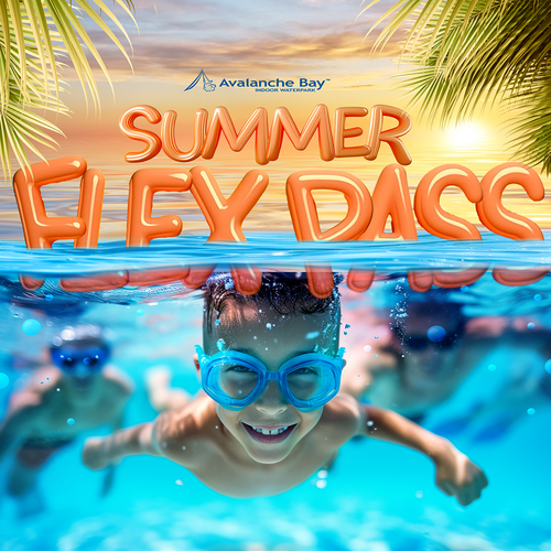 Girl swimming underwater with thumbs up at waterpark