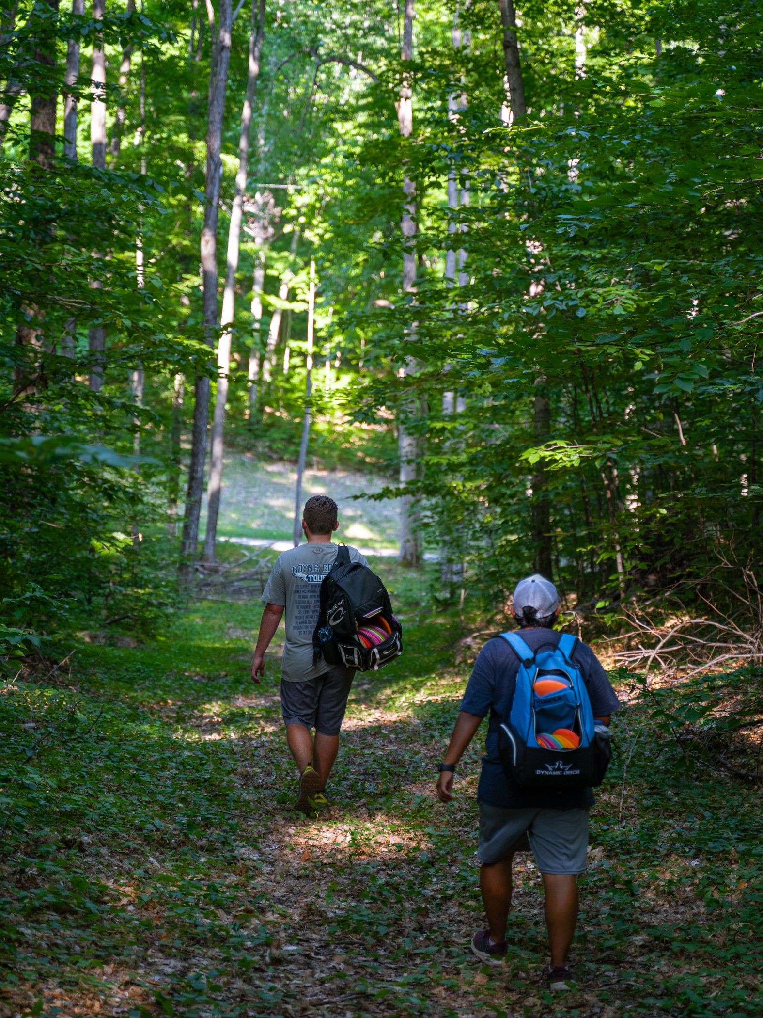 friends walking to next disc golf tee