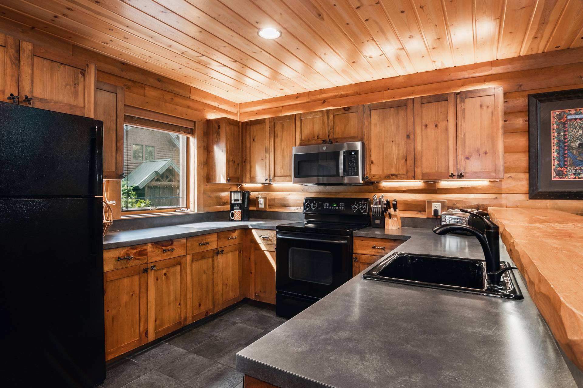 kitchen inside mountain cabins