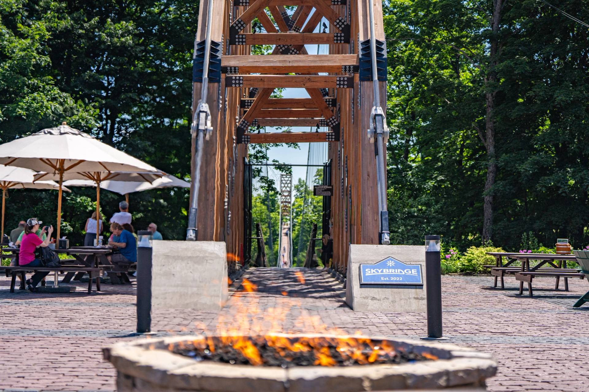 Fire pit at skybridge michigan in the summer