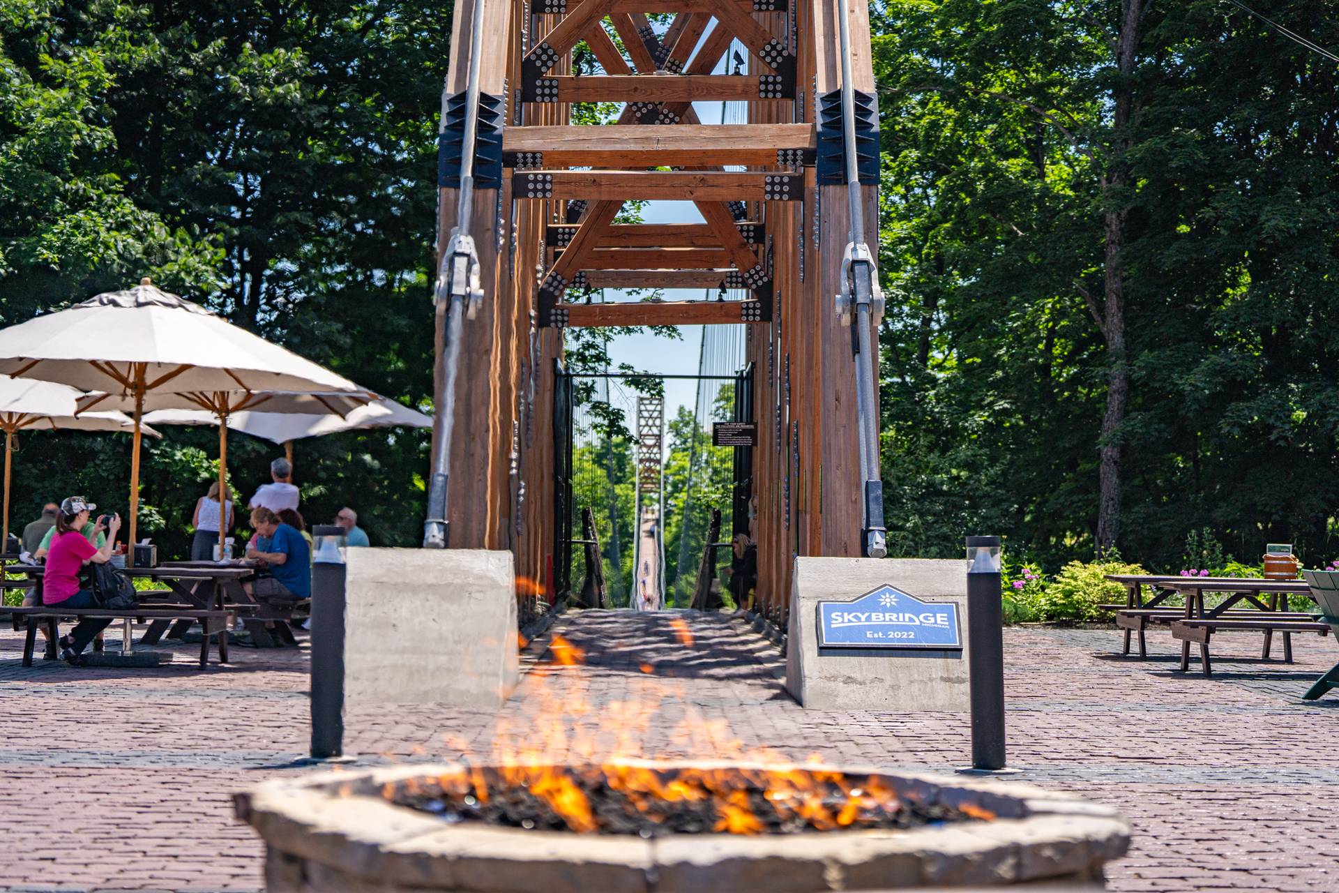 Fire pit at skybridge michigan in the summer