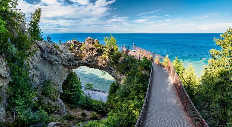 Mackinac Island Arch rock with Lake Michigan in the background