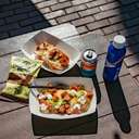 Pierogies and kielbasa on a picnic table at SkyBridge Michigan