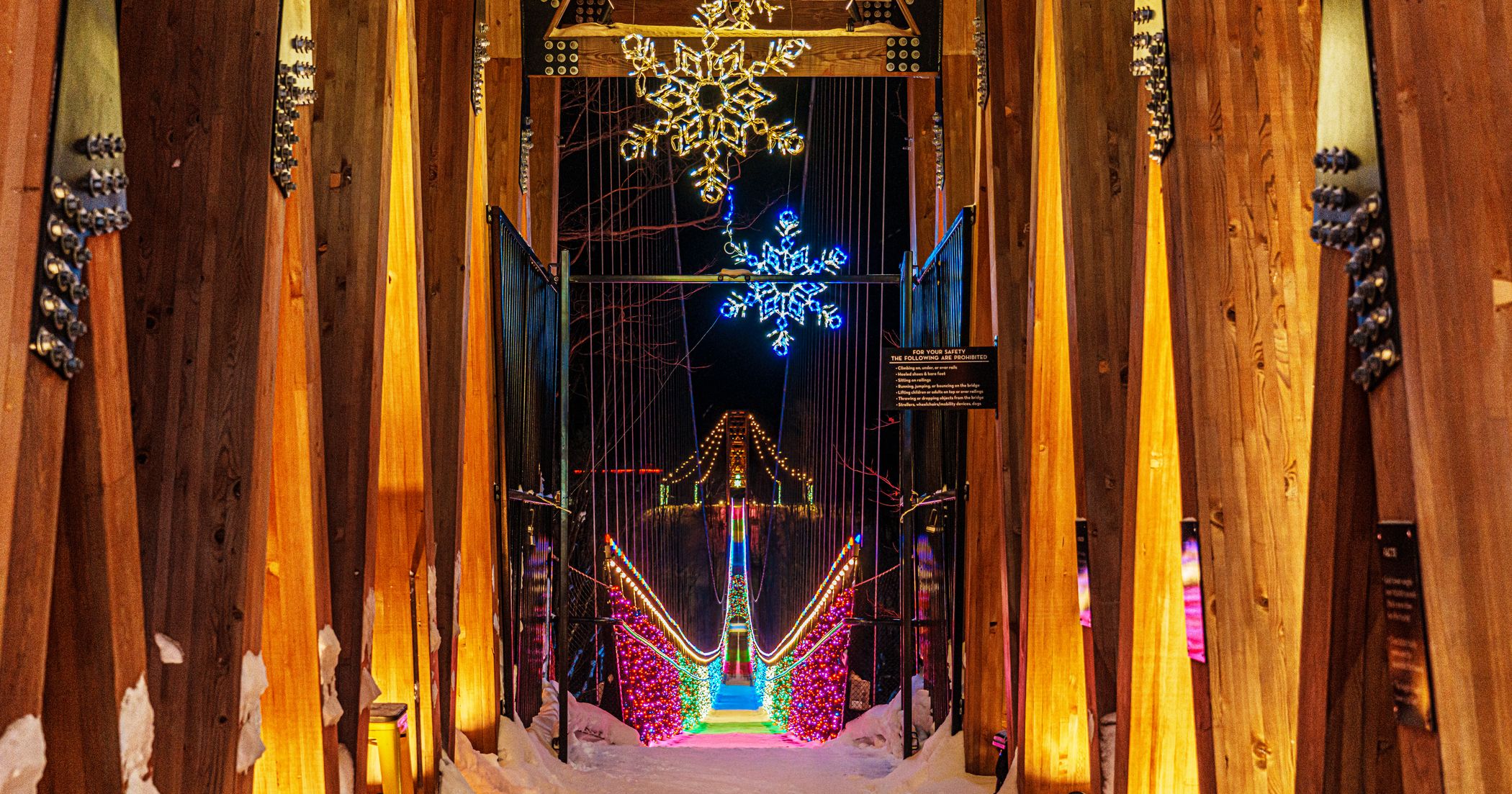Lights on SkyBridge Michigan in the winter