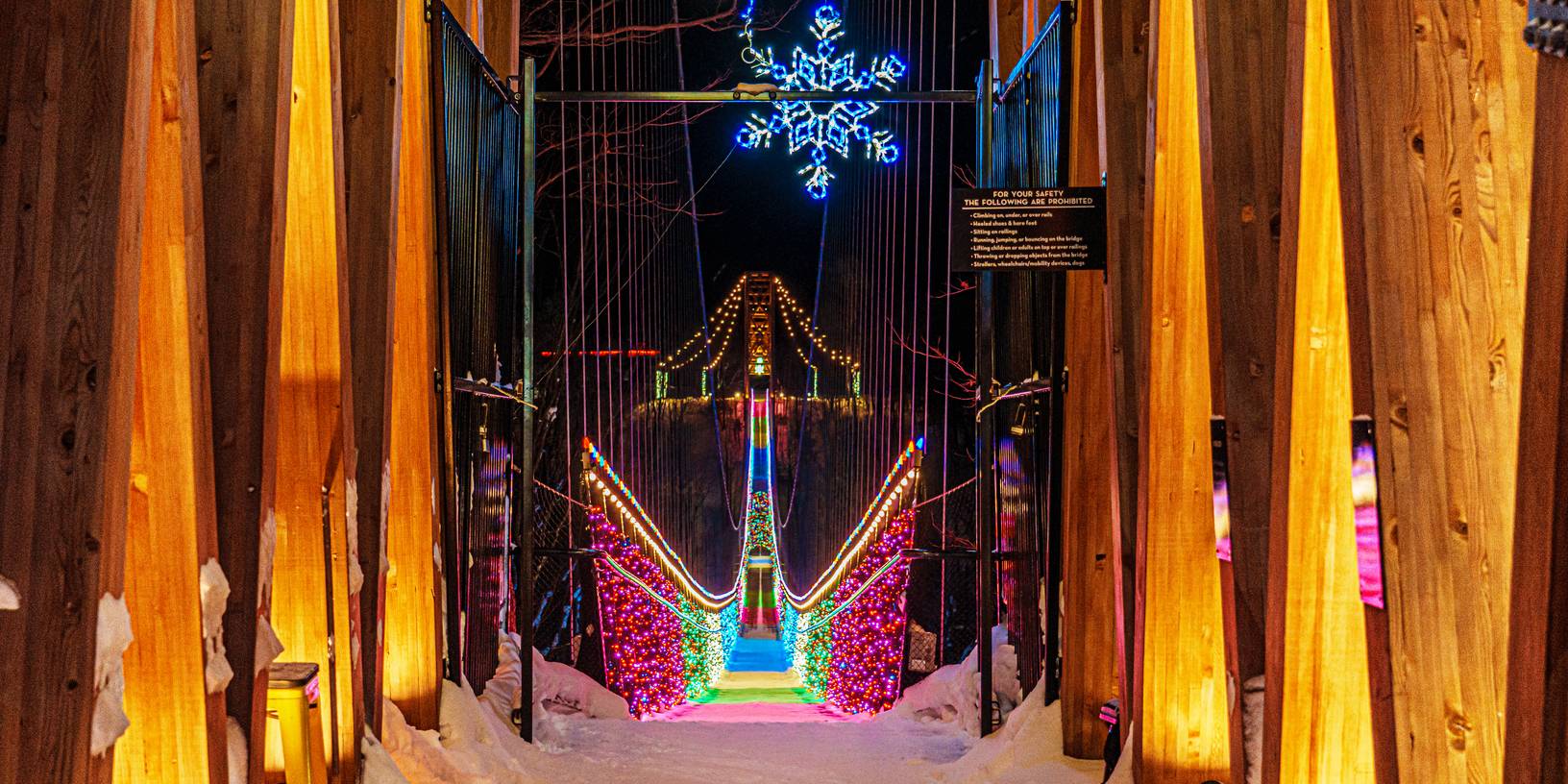 Lights on SkyBridge Michigan in the winter