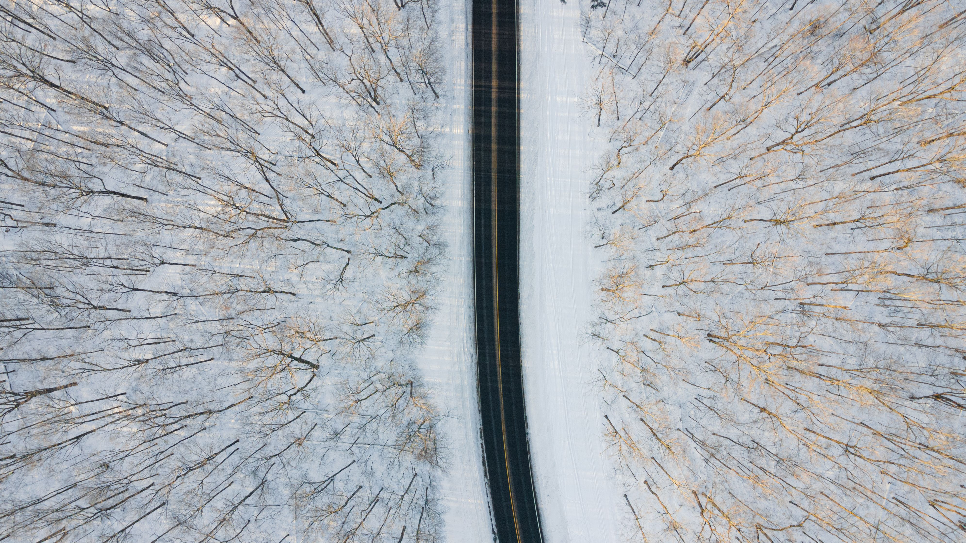 Aerial view of snowy road