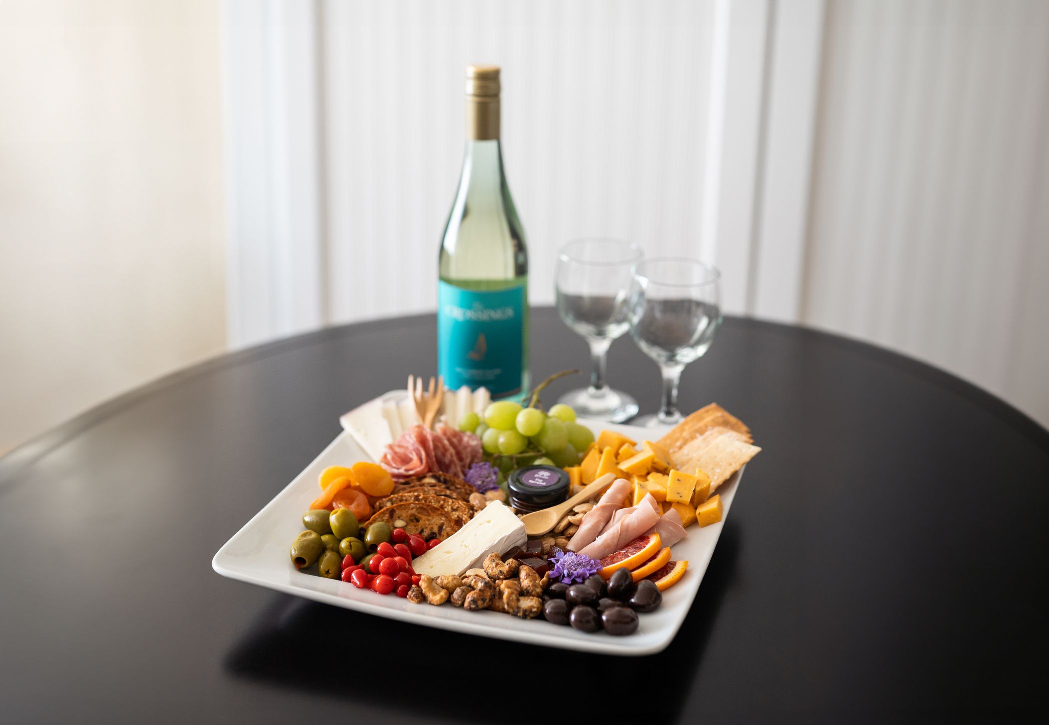 Charcuterie and wine in-room amenity
