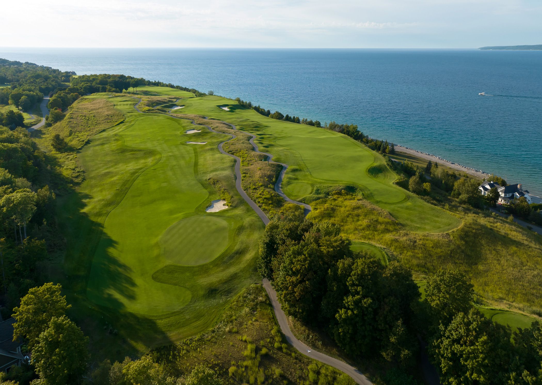 The Links, aerial hole two and seven, Bay Harbor Golf Club on Lake Michigan