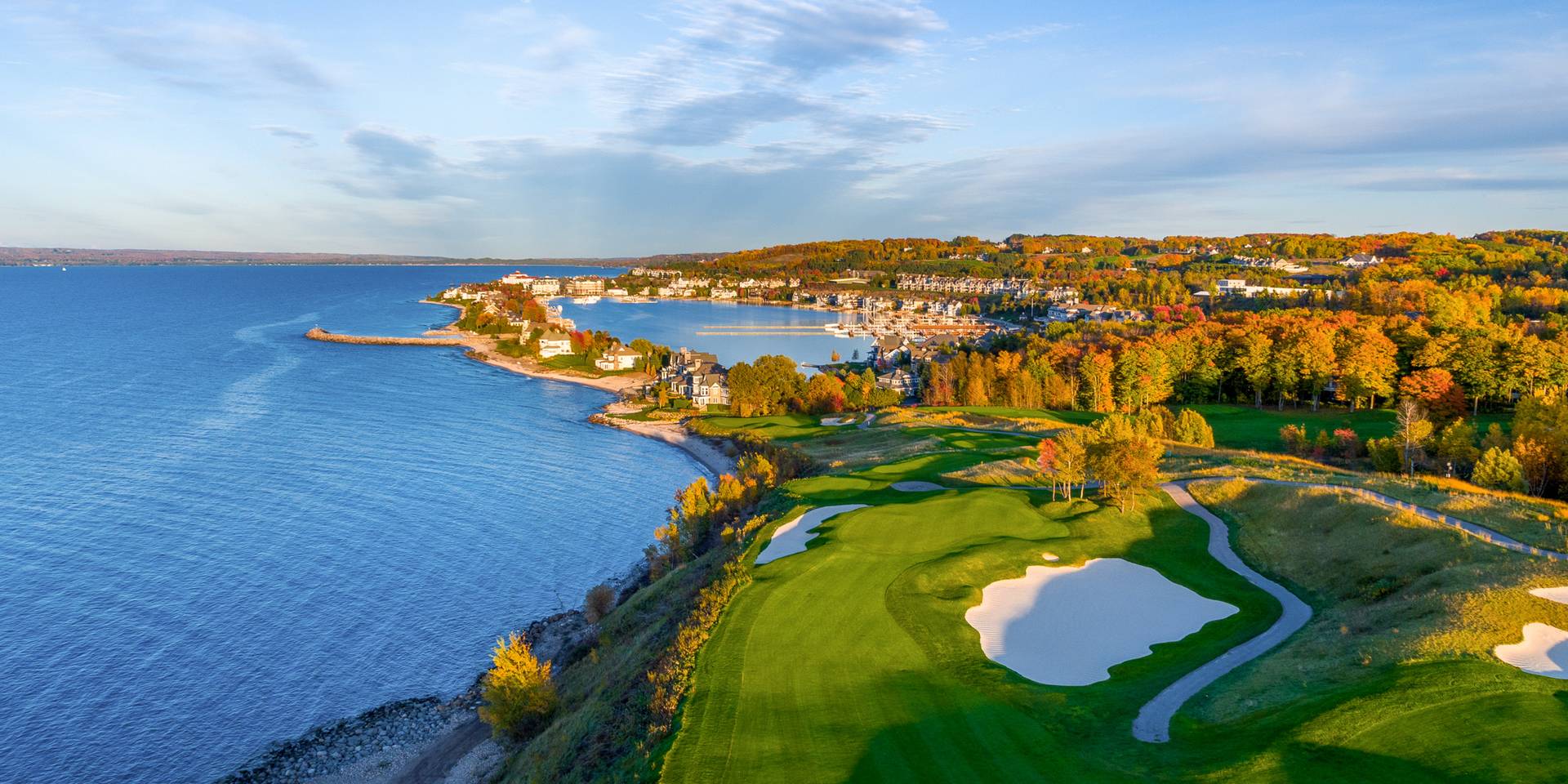Fall colors on Bay Harbor Golf Club course on Lake Michigan