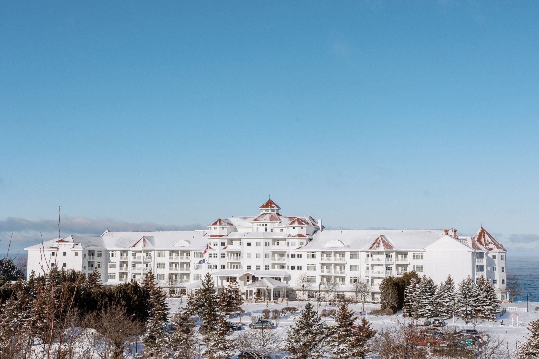 A wintery landscape with the Inn at Bay Harbor