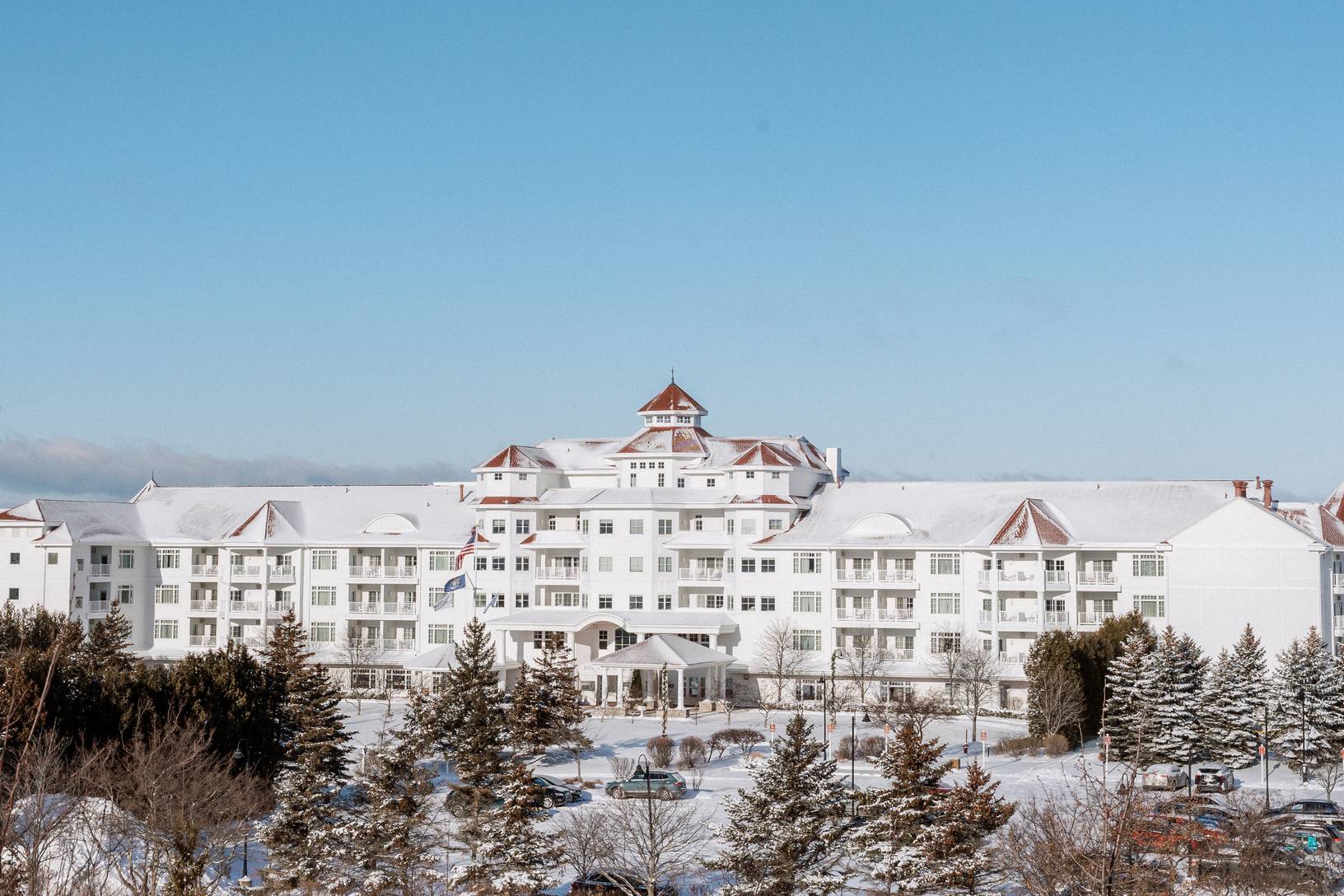 A wintery landscape with the Inn at Bay Harbor