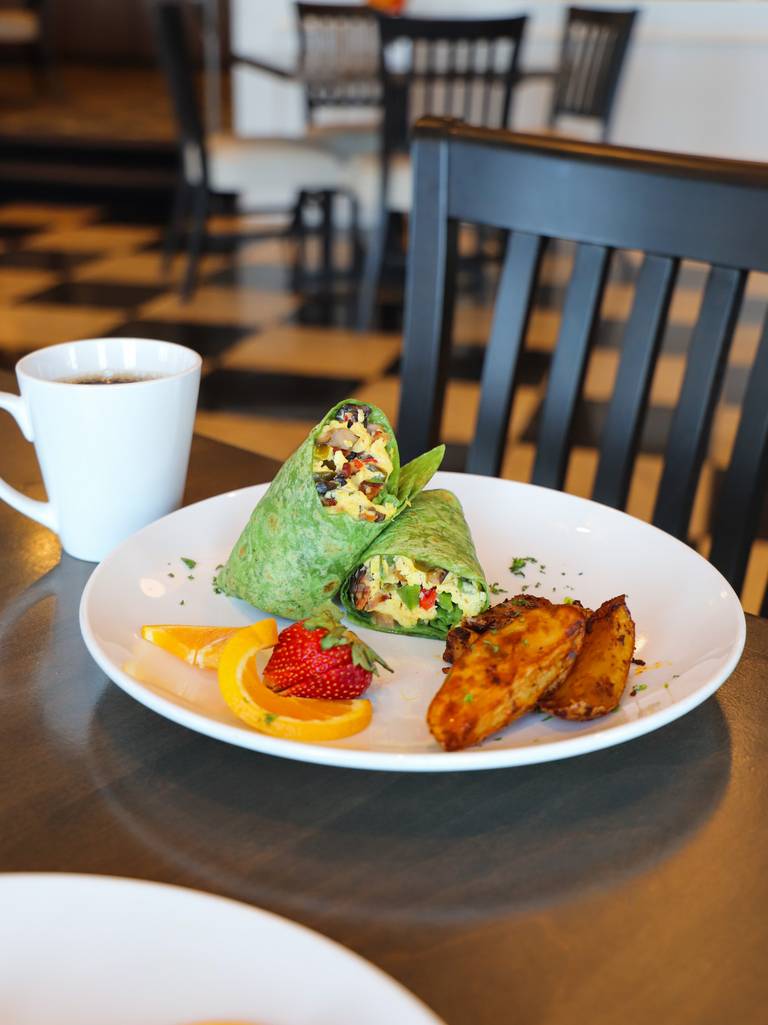 Breakfast Egg Wrap dish with coffee, The Sagamore Room