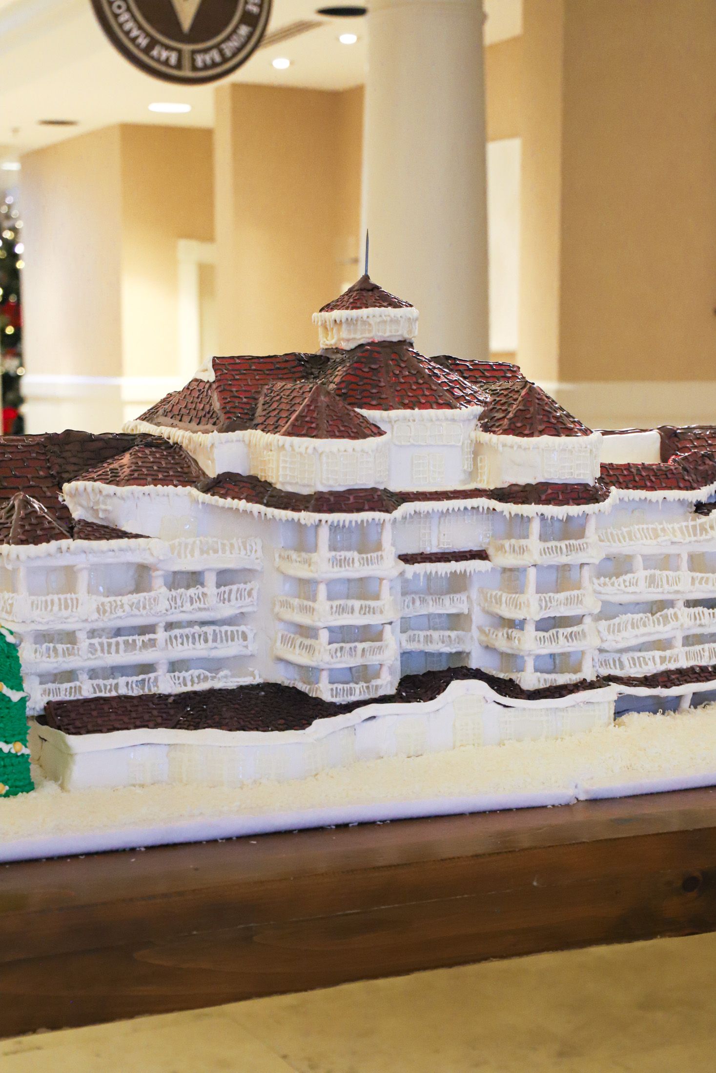 Gingerbread Hotel detail, replica of Inn at Bay Harbor holiday display