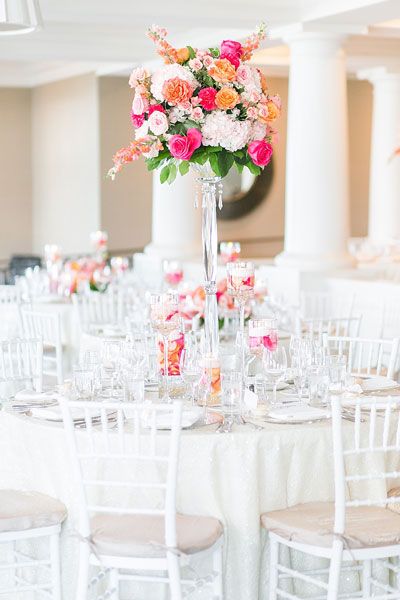 Inn at Bay Harbor wedding reception table, hot pink florals
