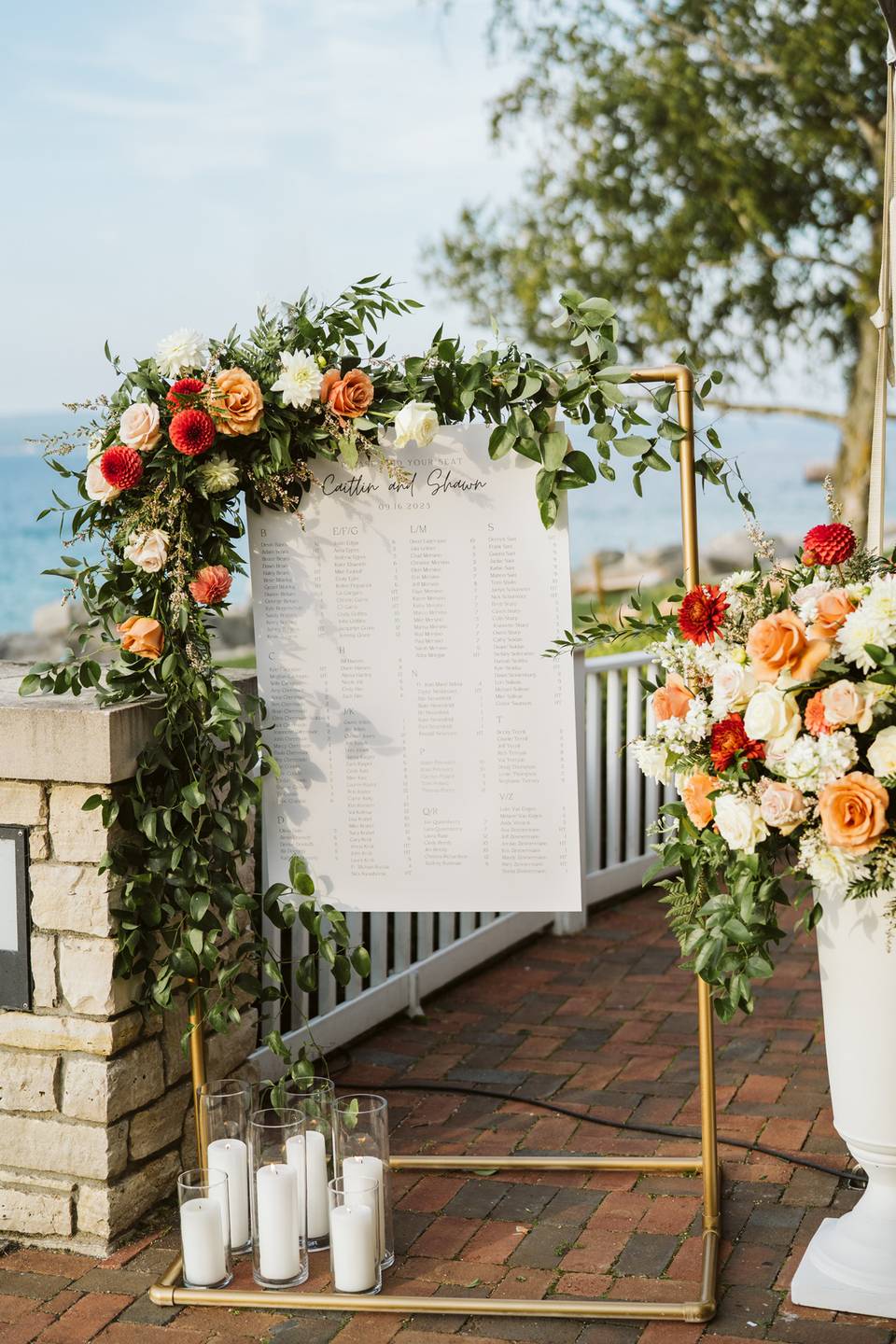 Wedding signage with flowers, Inn at Bay Harbor