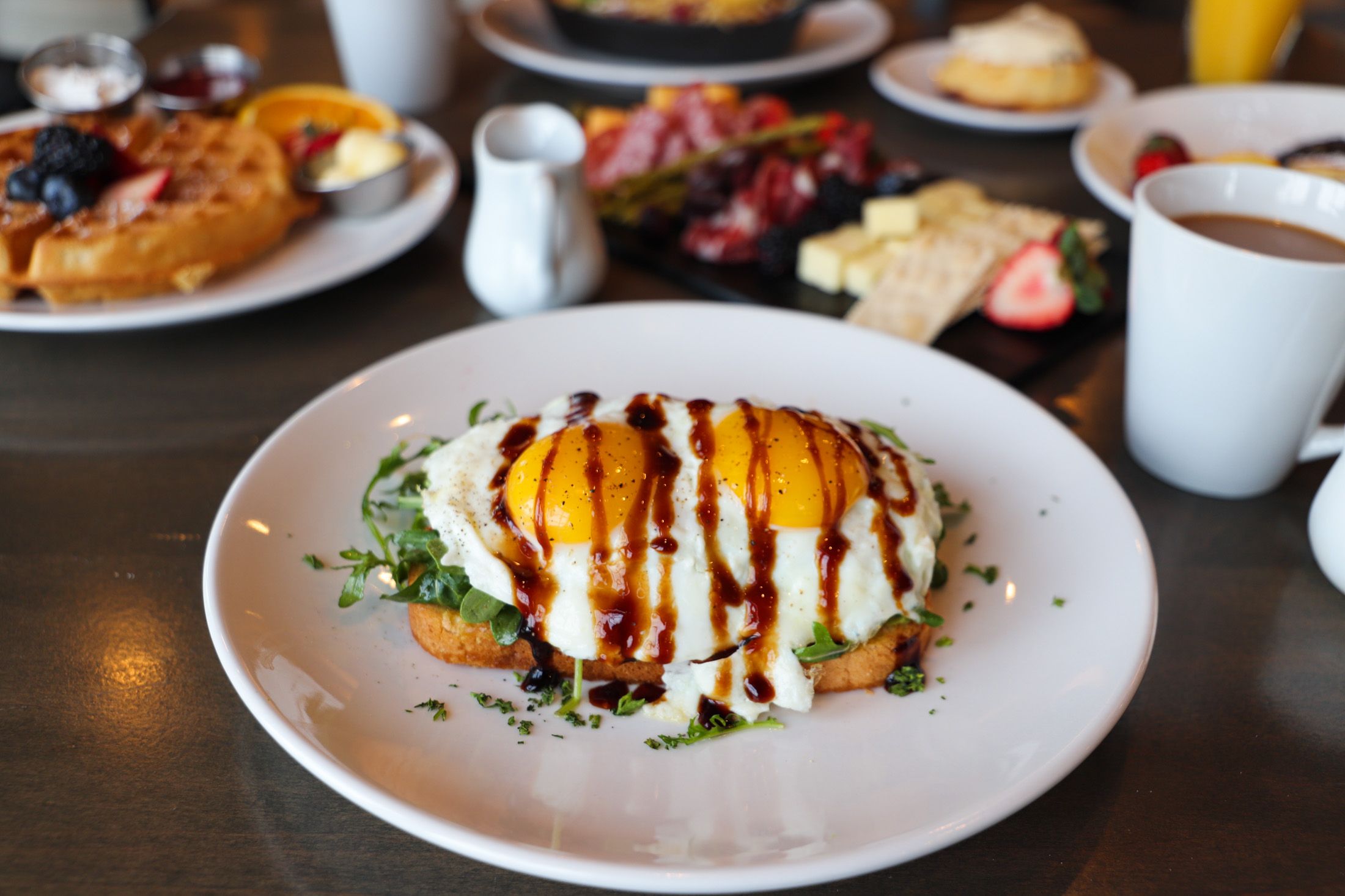 Breakfast Avocado Toast dish with coffee, other breakfast items, The Sagamore Room